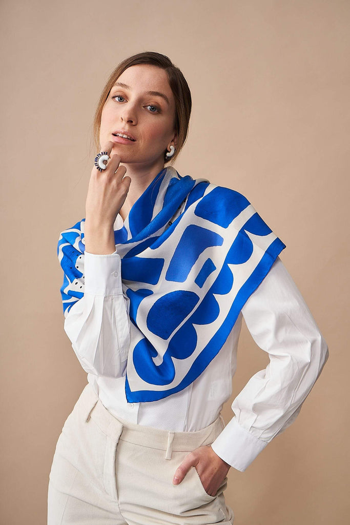 G.lowe Silk Scarf Abstract Cobalt Silk Scarf